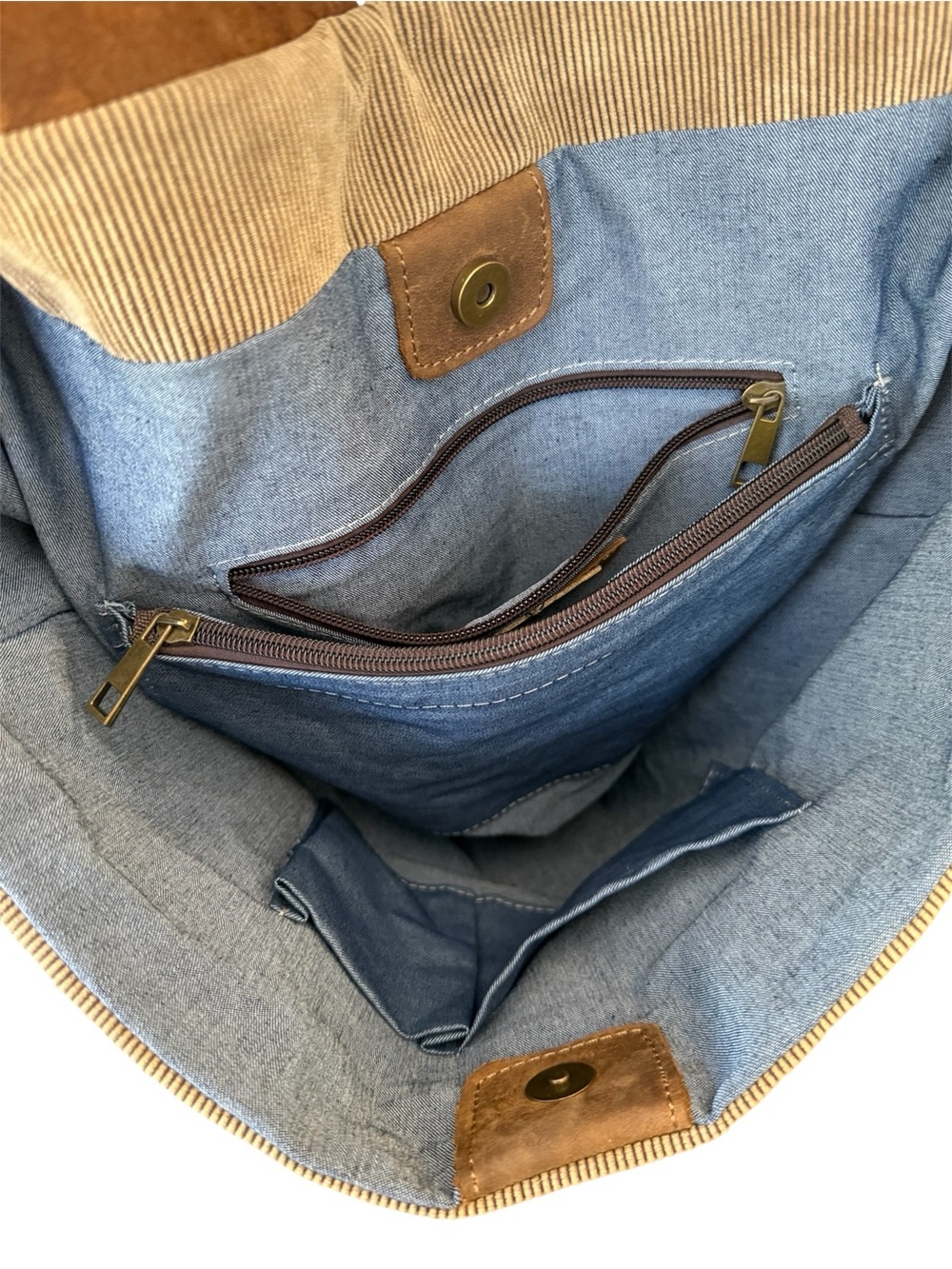 Street Level Men's large tan corduroy & brown Leather Messenger crossbody Bag - Picture 8 of 10